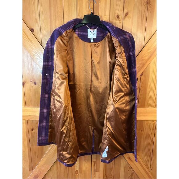 Isaac Mizrahi Lined Wool Blend Button Up Purple Plaid Coat Size Small (5543) - Picture 6 of 9